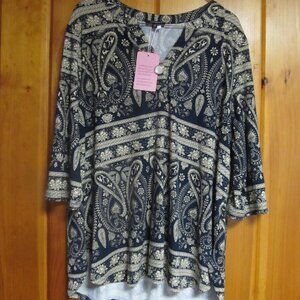 NWT Womens sz 1X Lienridy Paisley Print Blouse Plus size 1X womens 3/4 sleeve Na